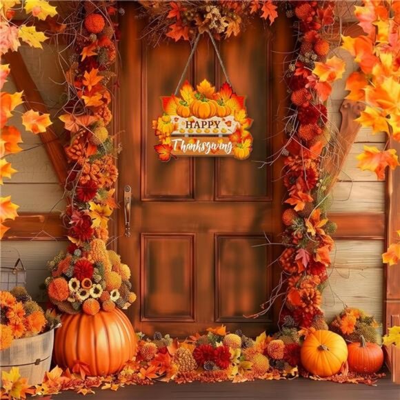 Thanksgiving Pumpkin Door Sign - Rustic Wall Art Plaque for Front Door, Home - Picture 5 of 8